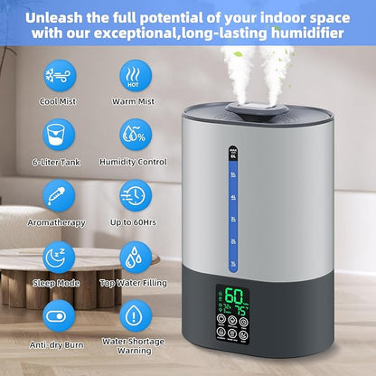 6L Humidifiers for Bedroom Large Room Home, Cool and Warm Humidifier for Baby - Image 4