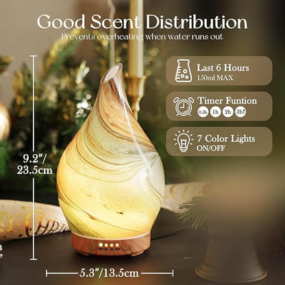 Porseme 150ml Glass Essential Oil Diffuser Aromatherapy Ultrasonic Cool Mist - Image 3