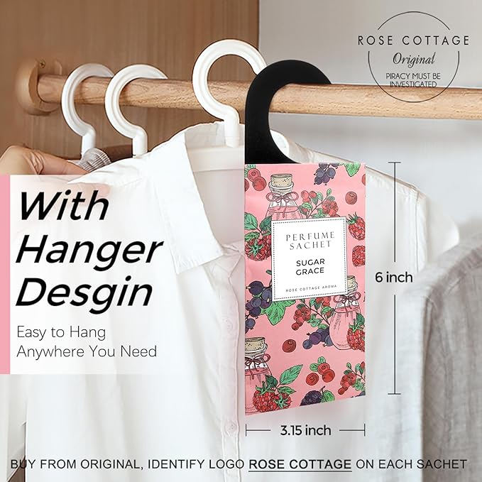 ROSE COTTAGE Large 12 Packs Sugar Grace Hanging Closet Deodorizer Air Freshener - Image 2