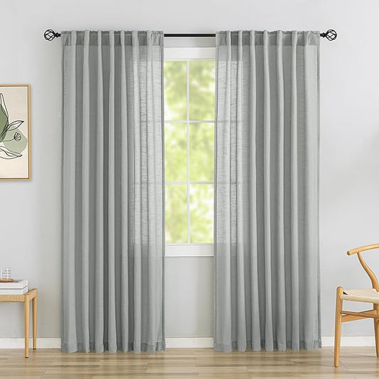 92 Inch Neutral Linen Back Tab & Rod Pocket Semi Sheer Privacy Bedroom Window by DONREN