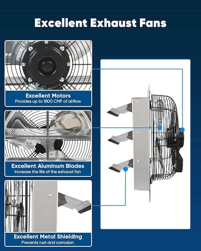 KEN BROWN 12 Inch Shutter Exhaust Fan, Gable Vent Fan, Wall Mount Ventilation - Image 3