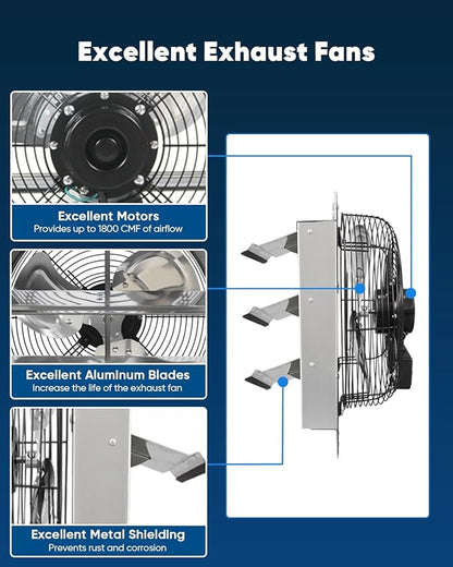 KEN BROWN 12 Inch Shutter Exhaust Fan, Gable Vent Fan, Wall Mount Ventilation - Image 3