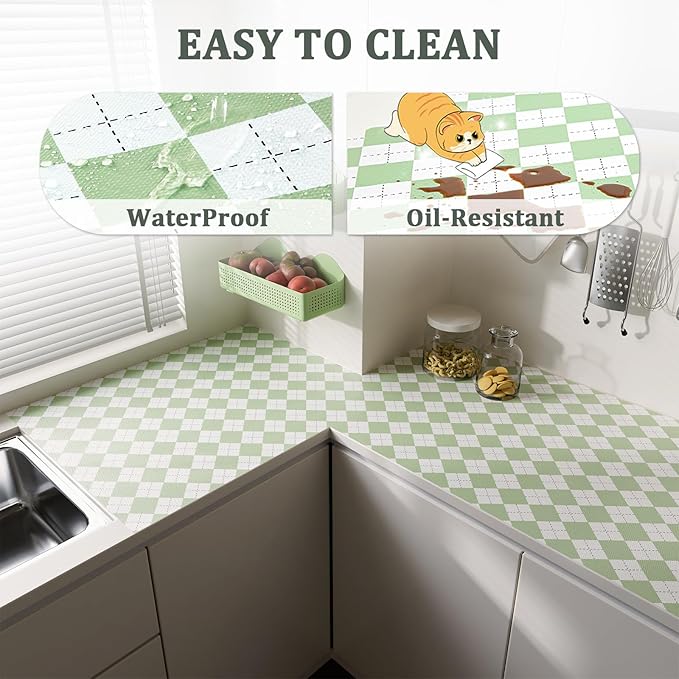 Sage Green Shelf Liner for Kitchen Cabinets 18" x 240" Non-Adhesive Non-Slip - Image 3