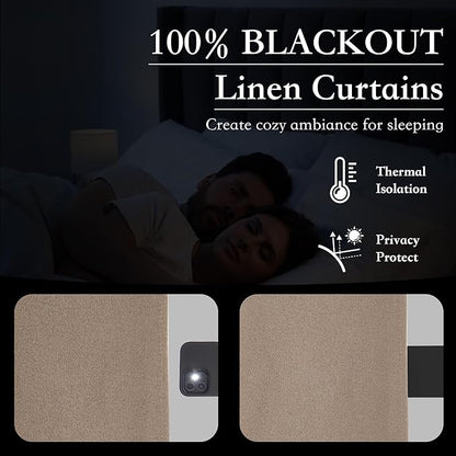 RYB HOME 100% Blackout Flax Linen Curtains 90 Inch Long, Light Block and - Image 3