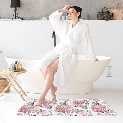 Pink Flower Leaves Bath Mat Non Slip, Floral Rose Spring 40 X 16 Inch Extra - Image 7