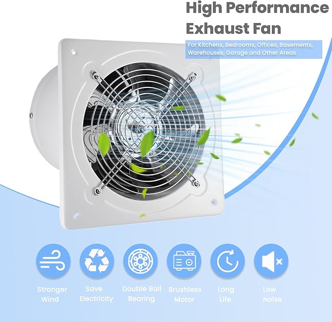 6 inch Exhaust Fan, 382CFM Wall Mounted Vent Fans, Ventilation Blower - Image 2