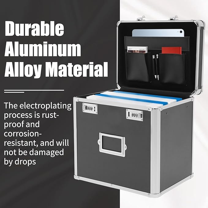 Aluminum Alloy File Organizer Box, 13.8x10x13.4in Portable File Box - Image 8