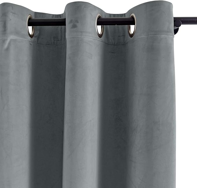 ChadMade Extra Wide Blackout Lined Premium Velvet Curtain Natural Grey 120Wx96L - Image 2