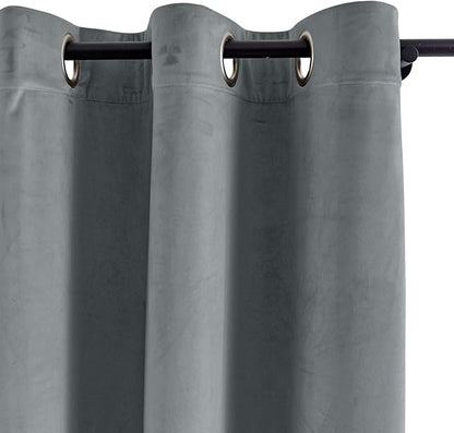 ChadMade Blackout Lined Premium Velvet Curtain Natural Grey 100Wx84L Inch - Image 2