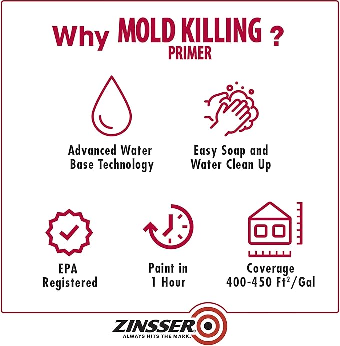qt Zinsser 276087 White Zinsser, Mold Killing Primer Water-Based Mold Killing - Image 5