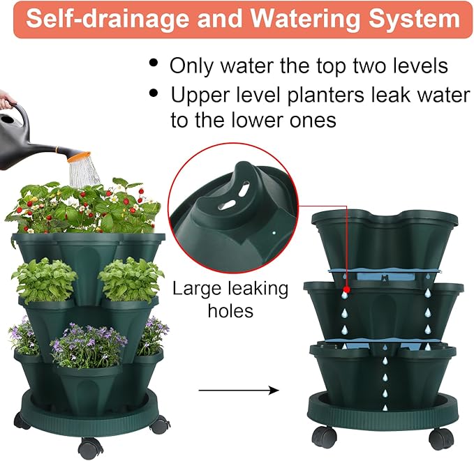 GameXcel Vertical Planter 3 Tier Stackable Planters Garden Planters Strawberry - Image 4