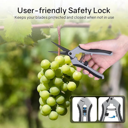 6.5" Ultra Sharp Pruning Shears, Ergonomic Grip, Rust Resistant, Safety Lock - Image 4