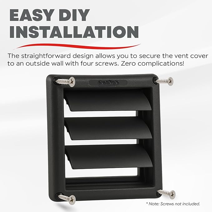 Deflecto Supurr-Vent 4” Outdoor Dryer Vent Cover Black Louvered Wall Hood - Image 6