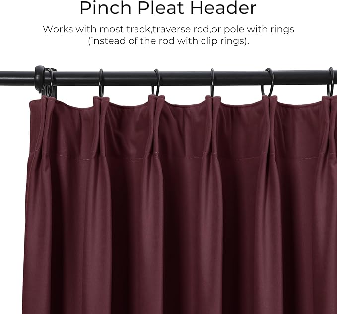 TWOPAGES Luxury Velvet Curtain Pinch Pleated Burgundy Curtain 102 inch Long - Image 3