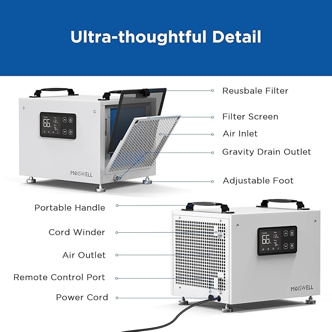 70 Pints Commercial Dehumidifier, Portable Crawl Space Dehumidifier - Image 6