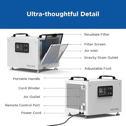 70 Pints Commercial Dehumidifier, Portable Crawl Space Dehumidifier - Image 6