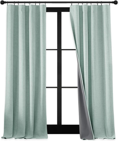 RYB HOME 100% Blackout Linen Textured Curtains 90 inches Long, Thermal by RYBHOME