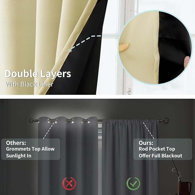 BGment 100% Blackout Curtains for Bedroom 63 Inch Length, Full Room Darkening - Image 6