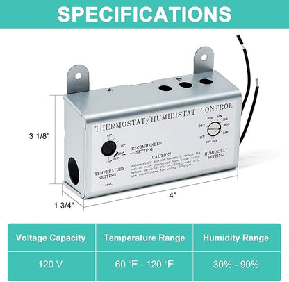 Attic Fan Thermostat and Humidistat, Adjustable Temperature and Humidity - Image 2