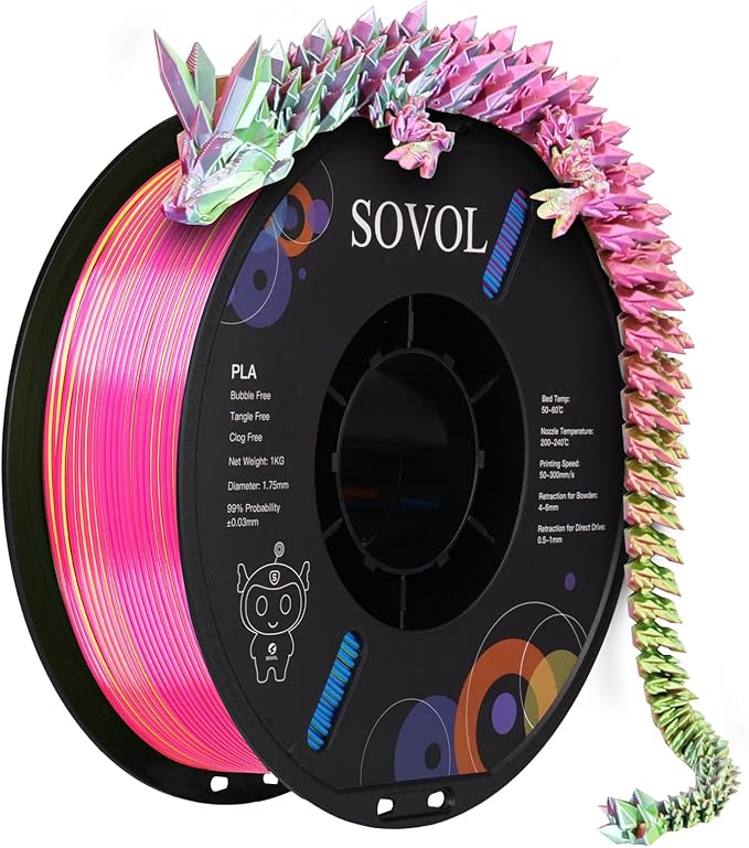 Sovol PLA Filament Silk Tri Color Co-Extrusion 1.75mm, 3D Printer Filament 1kg/ by Sovol