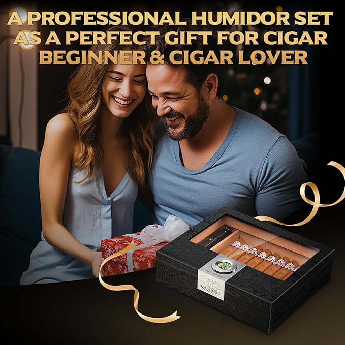 TISFA Cigar Humidor Box Cigar Accessories Set, Includes V Cutter, Straight - Image 8