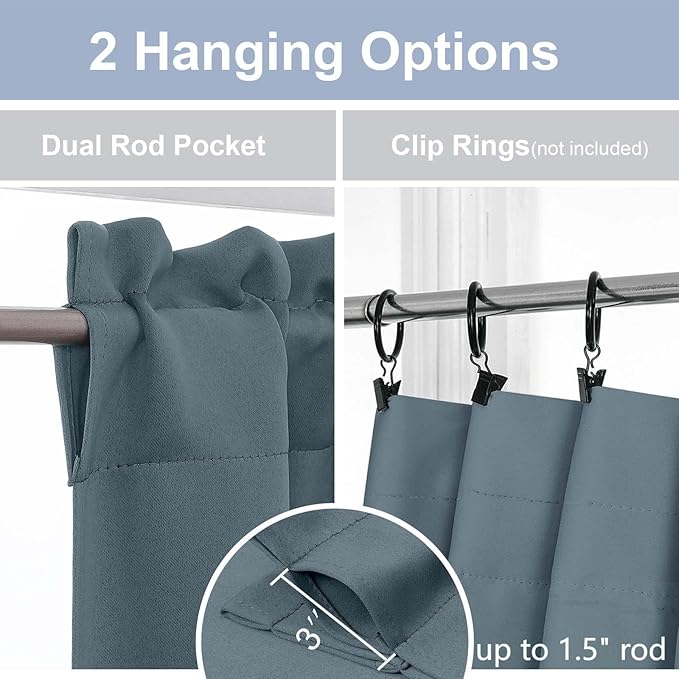 Chyhomenyc Stone Blue Short Blackout Curtains 30 Inch Length, Small Kitchen - Image 5