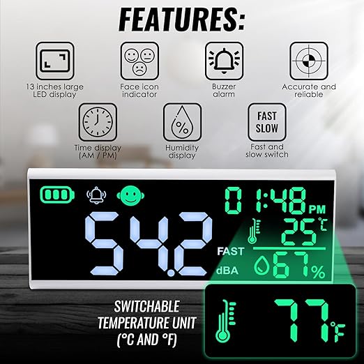 Decibel Meter 13 inches 30~130dB Sound Level Meter, Large LCD Display Wall - Image 6