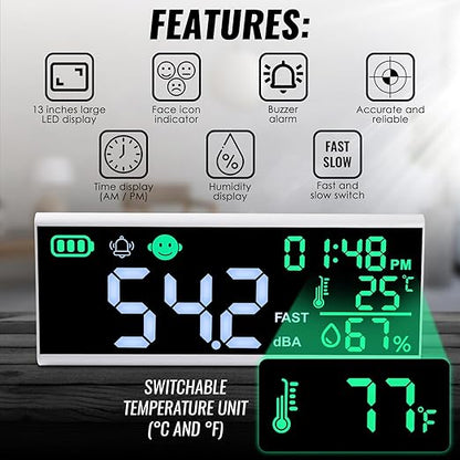 Decibel Meter 13 inches 30~130dB Sound Level Meter, Large LCD Display Wall - Image 6