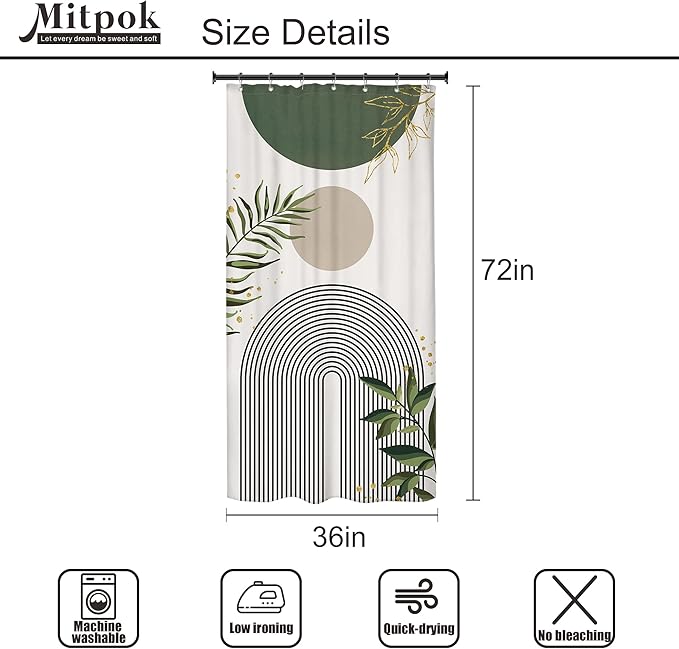 Small Stall RV Shower Curtain 36Wx72H Half Single Green Modern Boho Mid Century - Image 3
