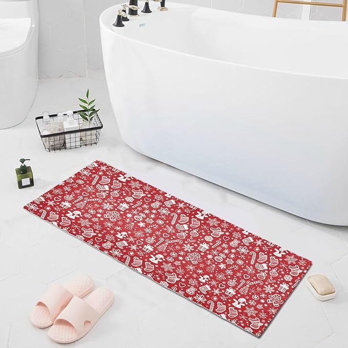 Merry Christmas Icons Snowflakes Red Decorative mat Non Slip Anti Mold Washable - Image 8