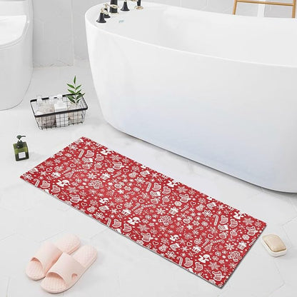 Merry Christmas Icons Snowflakes Red Decorative mat Non Slip Anti Mold Washable - Image 8