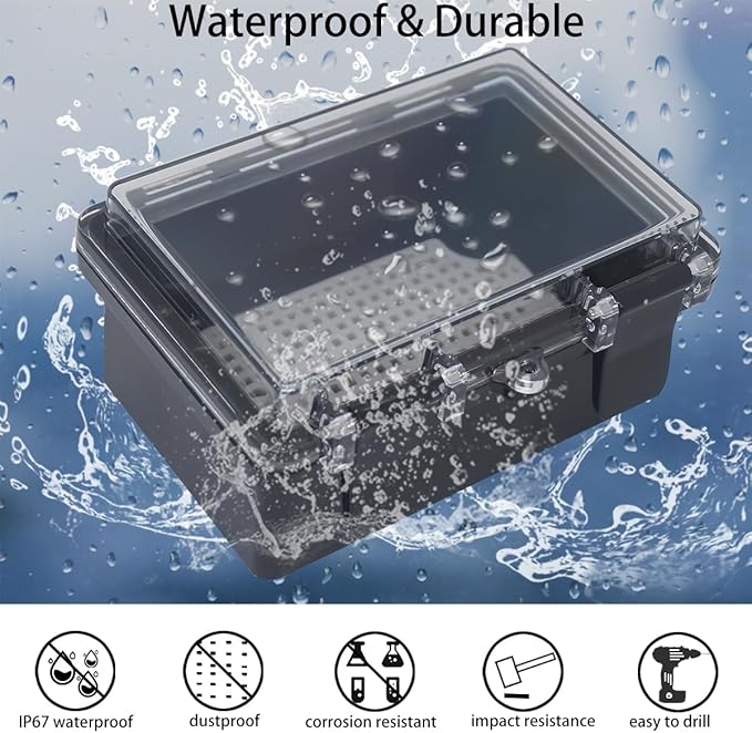 Junction Box, Hinged Black Clear Cover IP67 Waterproof ABS Project Box - Image 2