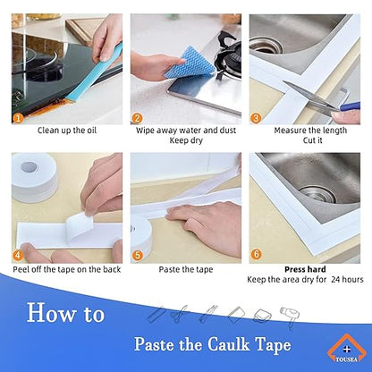 White Caulk Tape for Bath & Kitchen, Caulking Tape for Bathroom Caulking White - Image 8