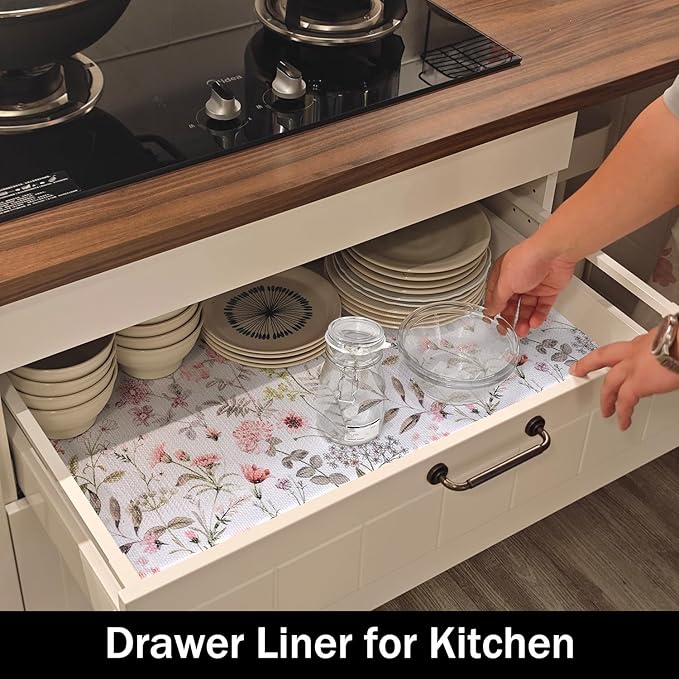 Floral Leaf Shelf Liners Strong Non-Slip and Non Adhesive 12IN x 20FT Shelf and - Image 6