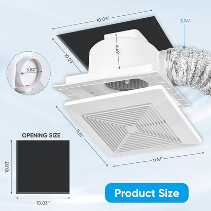 10 Inch Bathroom Exhaust Fan, 160 CFM 1.0 Sones Square Ultra Quiet Bathroom - Image 3