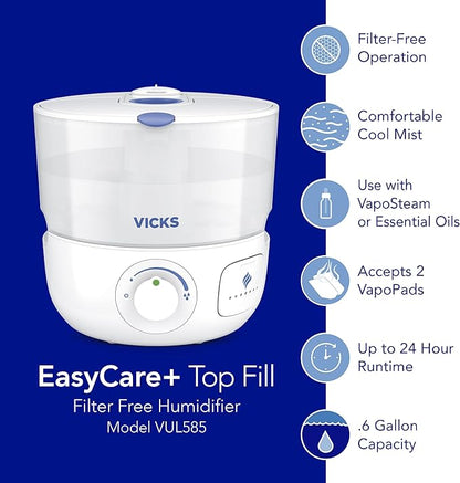 Vicks EasyCare Plus Top Fill Filter-Free Cool Mist Humidifier, Small Room–For - Image 7