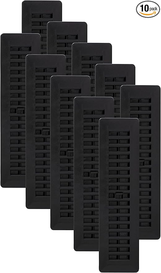 Decor Grates PL212-BLK-10 Louvered Plastic Floor Register, 10 Pack by DecorGrates