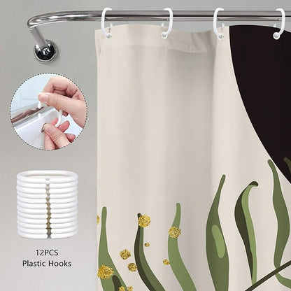 Dark Green Boho Shower Curtain 72Wx72H Black Bohemian Modern Abstract Plant - Image 6