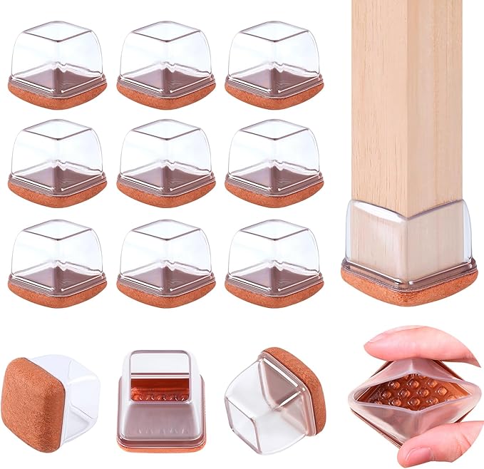 16PCS Silicone Chair Leg Caps, Square Felt Chair Pads, Barstool Desk Furniture by GAGUIUP