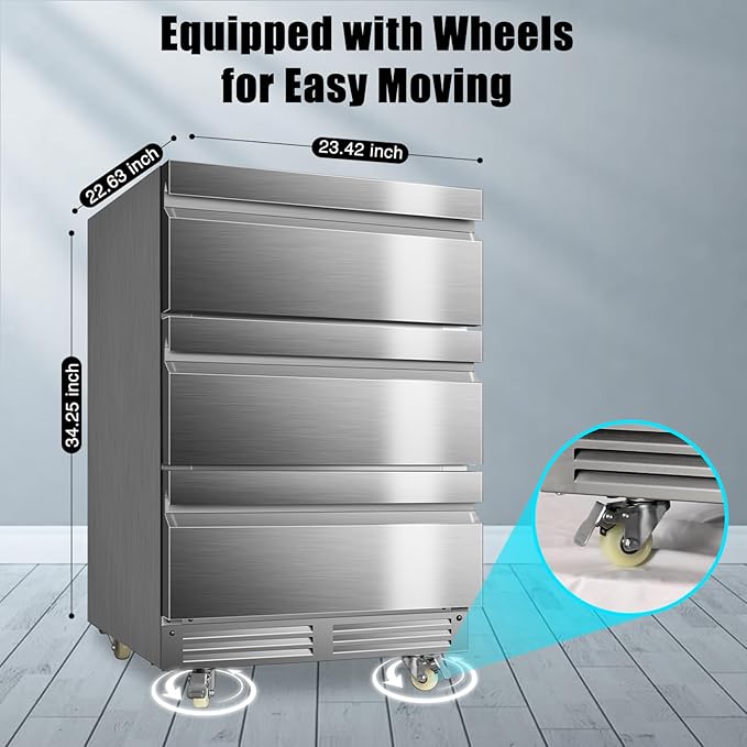 24 Inch Upgraded Three-Drawer Beverage Fridge, Weather Proof Outdoor Stainless - Image 3