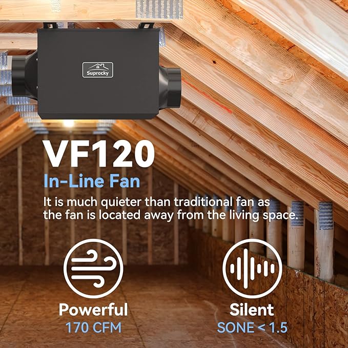 170CFM Ultra Quiet Bathroom Exhaust Fan, Remote Mount In Line Fan VF120 - Image 3