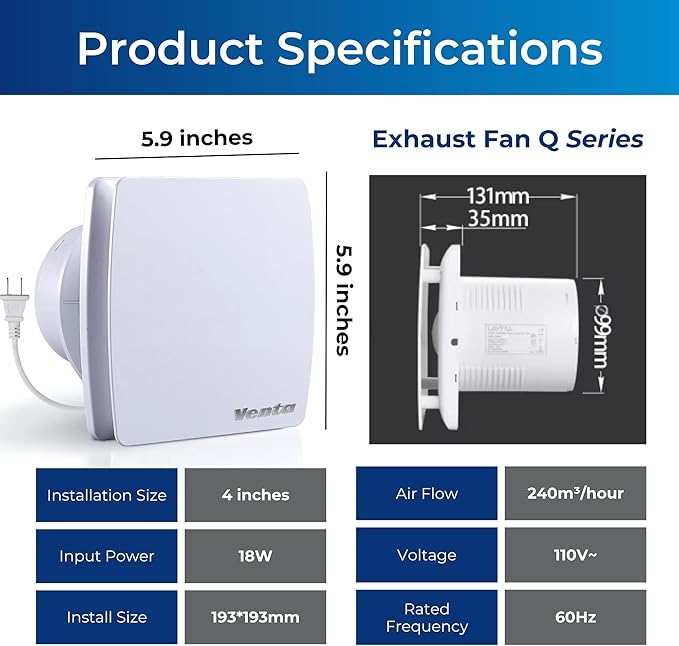 Venta 4 Inch Exhaust Fan – 1.5 Sones, Quiet Wall Mount Bathroom Exhaust Fan – - Image 2