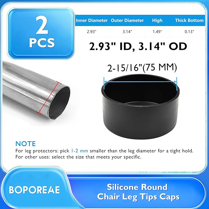 2 Pcs 2-15/16" Round Chair Leg Tips Caps, Silicone Rubber Furniture Leg Floor - Image 9