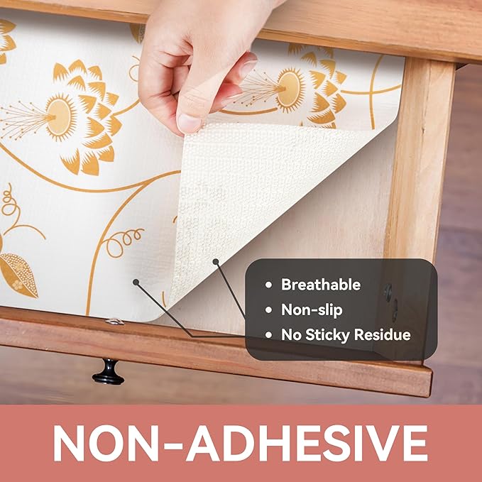 RAY STAR Shelf Liner, 12 Inch x 10 Feet Non Adhesive Floral Kitchen Cabinet - Image 8