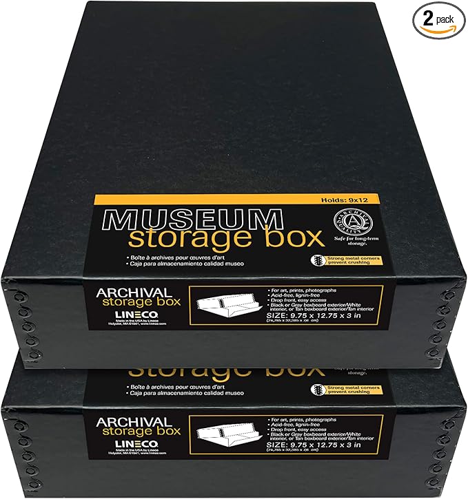 Lineco Museum Archival Storage Box, 9.75x12.75x3 in. Drop Front Design. by Lineco