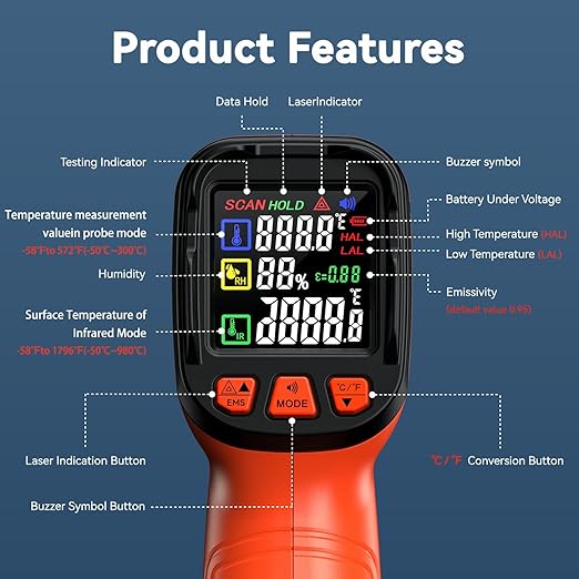 Infrared Thermometer Gun, Include K-Type Probe - Image 5