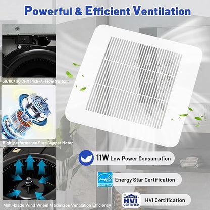 COSTWAY Bathroom Exhaust Fan, 50/80/110 CFM Ceiling Mount Exhaust Ventilation - Image 4