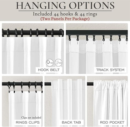 Pure White Blackout Curtains 60 Inches Extra Wide Modern Linen 96 Inch Length - Image 3