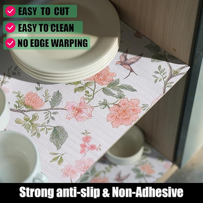 Bird Floral Shelf Liners Non Adhesive and Strong Non-Slip 12IN x 20FT Shelf and - Image 2