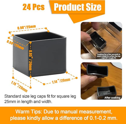 24PCS Square Rubber Furniture Leg Caps 1 Inch x 1 Inch Square Chair Leg Caps - Image 2
